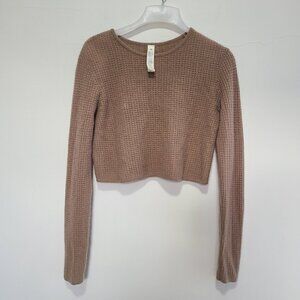 ALO Yoga Cashmere Plush Waffle Cropped Toasted Almond Sweater Women's S